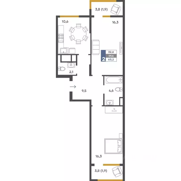 2-к кв. Крым, Симферопольский район, Добровское с/пос, с. Перевальное ... - Фото 1