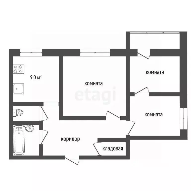2-к кв. Коми, Усинск ул. Мира, 13 (52.0 м) - Фото 1