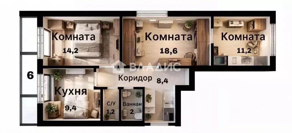 3-к кв. Москва ул. Павла Корчагина, 7 (69.0 м) - Фото 2