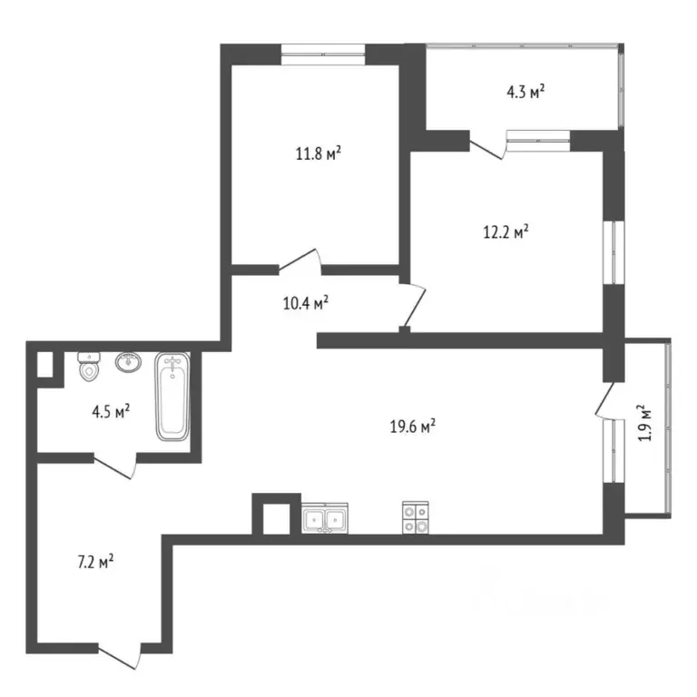 2-к кв. Тюменская область, Тюменский муниципальный округ, с. Ембаево ... - Фото 1