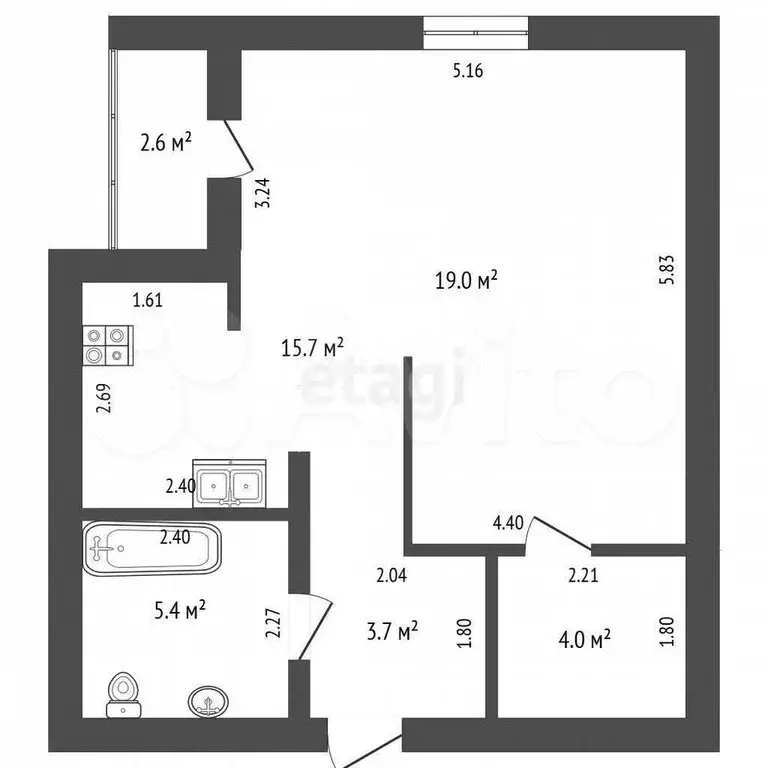 Квартира-студия, 47,8 м, 14/16 эт. - Фото 0