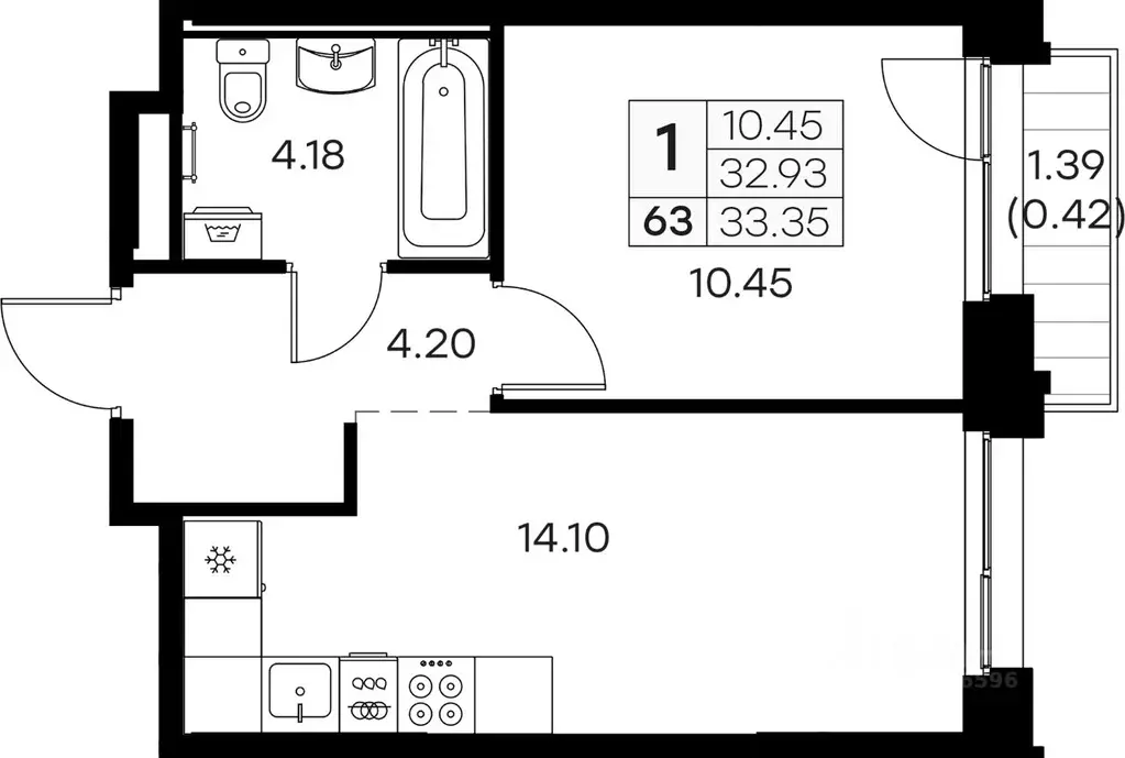 1-к кв. Мурманская область, Мурманск Долина Уюта тер.,  (33.35 м) - Фото 0