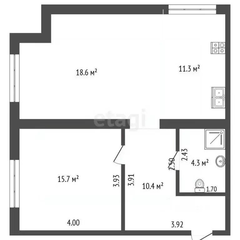 2-к кв. Калининградская область, Гурьевский муниципальный округ, пос. ... - Фото 2