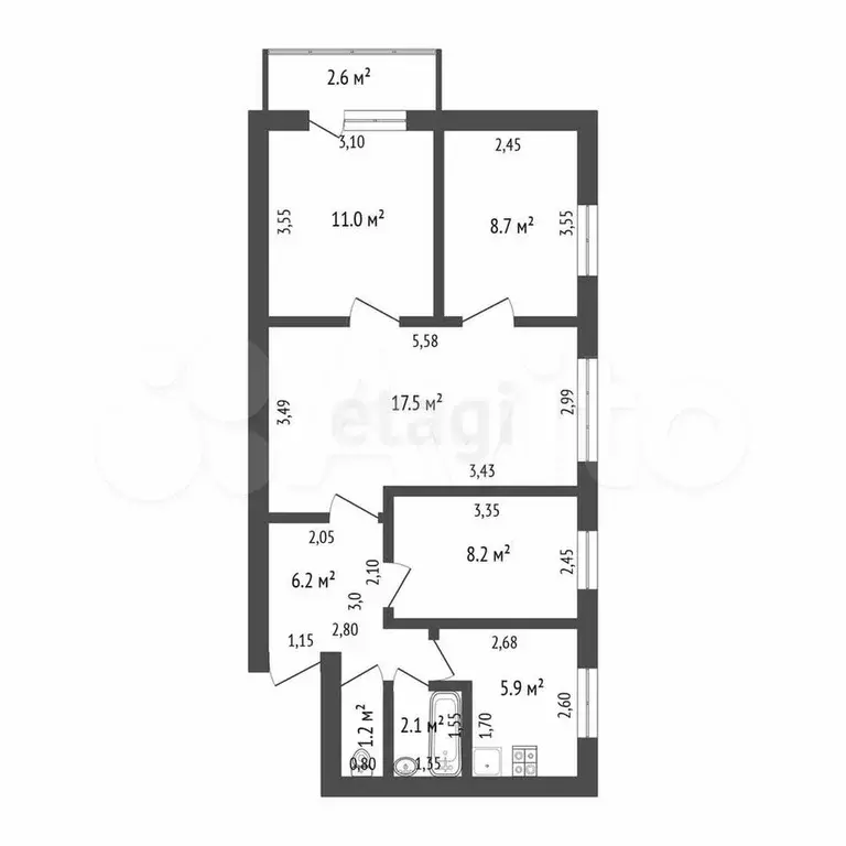 4-к. квартира, 60,8 м, 4/5 эт. - Фото 0