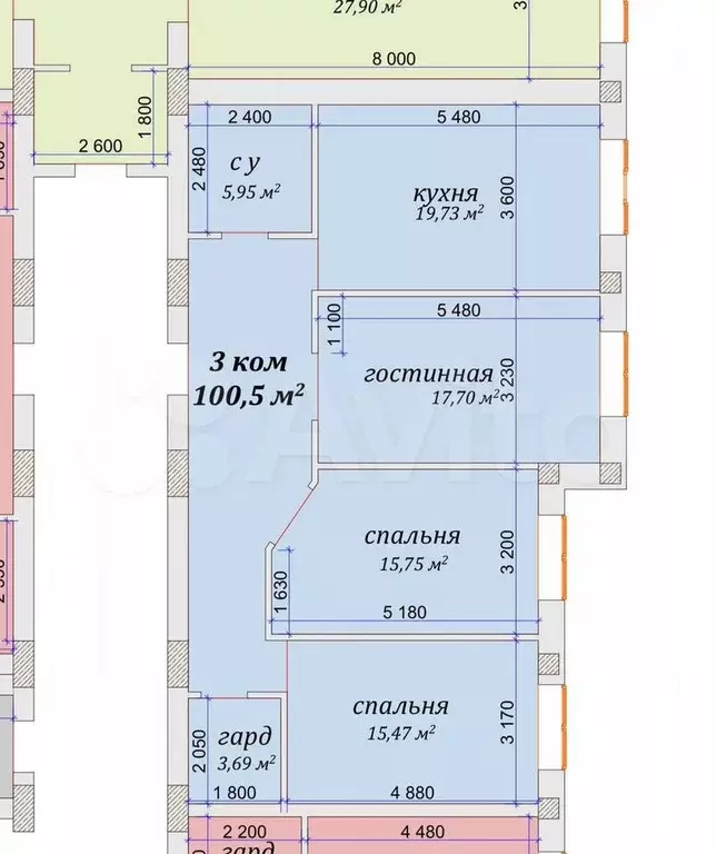 3-к. квартира, 99 м, 7/10 эт. - Фото 0