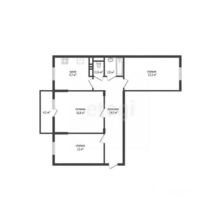 3-к кв. Краснодарский край, Краснодар ул. Имени Калинина, 350/11 (72.6 ... - Фото 2