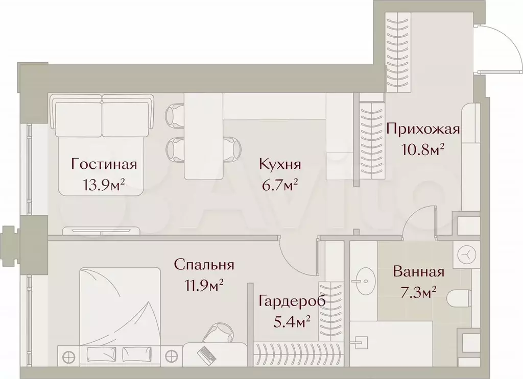 2-к. квартира, 55,9 м, 4/8 эт. - Фото 1