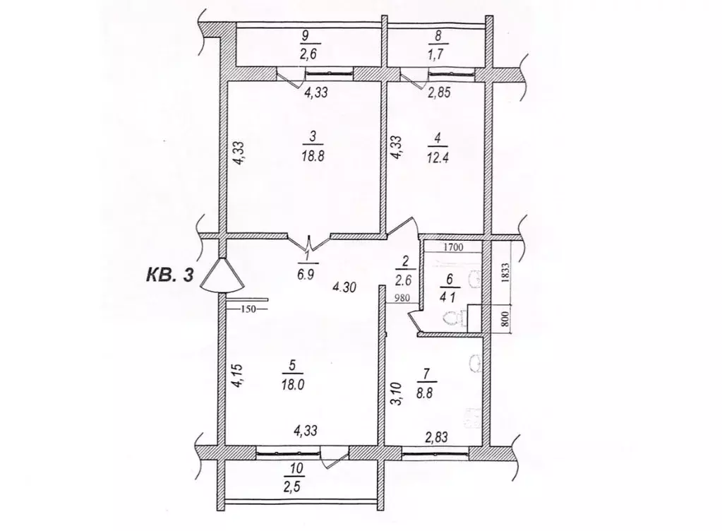 3-к кв. Тульская область, Тула Перекопская ул., 3А (71.4 м) - Фото 2
