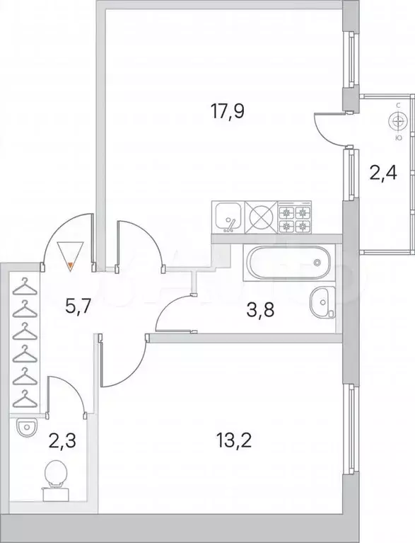 1-к. квартира, 43,1м, 1/4эт. - Фото 0