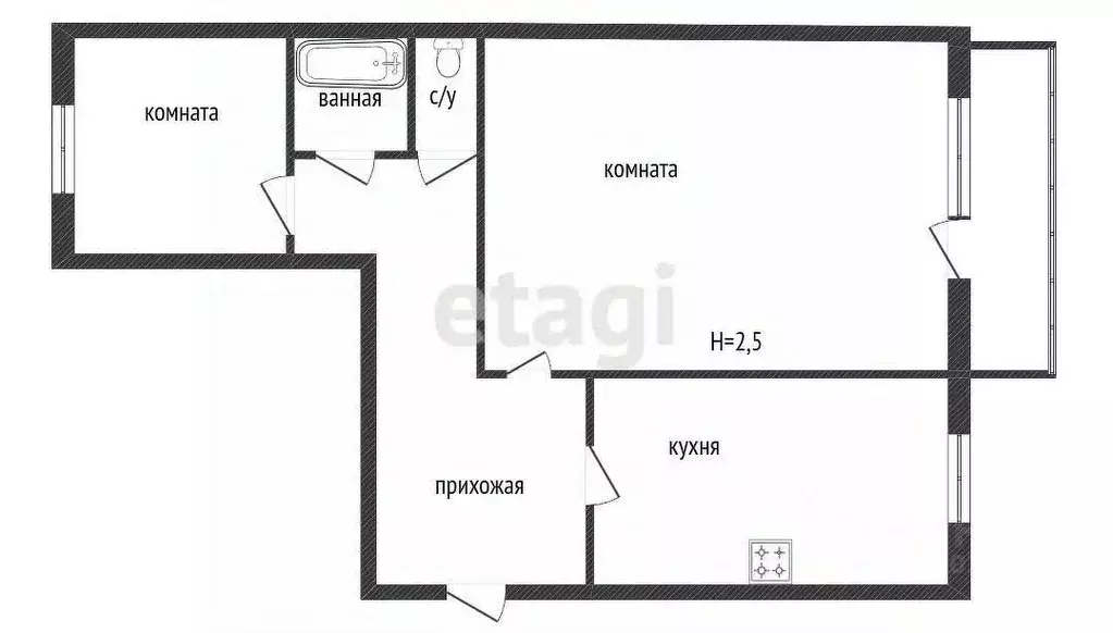2-к кв. Костромская область, Кострома ул. Нижняя Дебря, 102Ак1 (68.3 ... - Фото 2