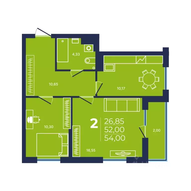 2-к кв. Башкортостан, Уфа просп. Дружбы Народов, 51/1 (53.7 м) - Фото 1