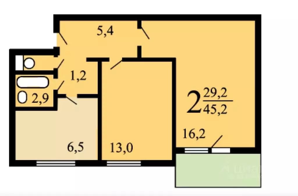 2-к кв. Москва Сумская ул., 6К4 (46.0 м) - Фото 1