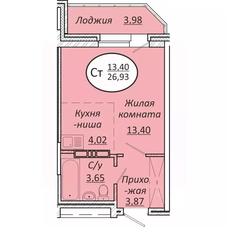 Студия Новосибирская область, Новосибирск  (26.93 м) - Фото 0