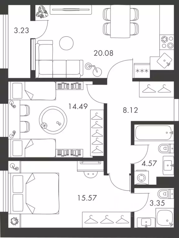 2-к кв. Тульская область, Тула ул. Карпова, 103А (69.41 м) - Фото 0