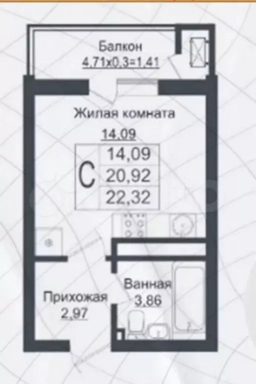 Квартира-студия, 22,3 м, 6/16 эт. - Фото 0
