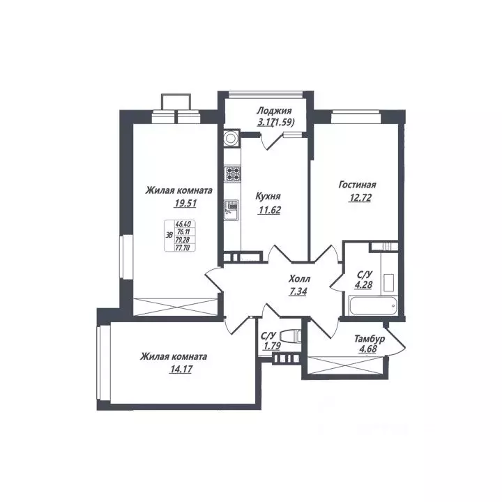 3-к кв. Ставропольский край, Ессентуки Октябрьская ул., 8/5 (77.7 м) - Фото 0