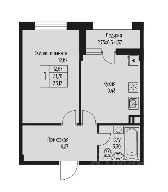 1-к кв. Адыгея, Тахтамукайский район, Старобжегокайское с/пос, Новая ... - Фото 1