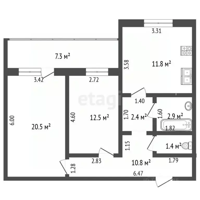 2-к кв. Самарская область, Самара ул. Карбышева, 61а (62.3 м) - Фото 2