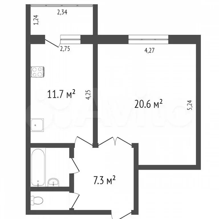 1-к. квартира, 43 м, 4/8 эт. - Фото 0