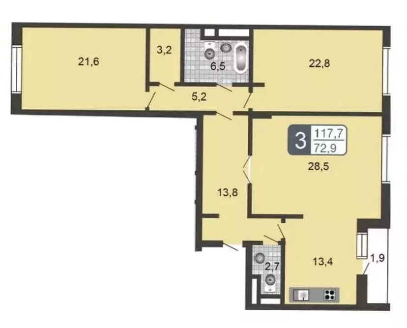 Продаётся 3-к квартира, 117 м - Фото 1