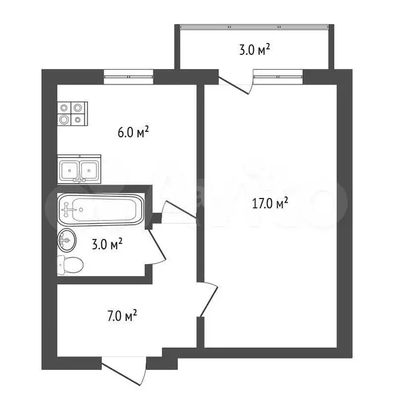 1-к. квартира, 33,1 м, 1/5 эт. - Фото 1