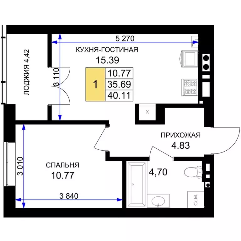 1-комнатная квартира: Гурьевск, жилой комплекс Включи (40.11 м) - Фото 0