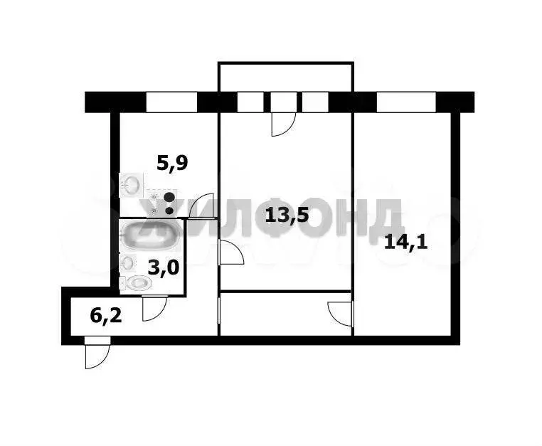 2-к. квартира, 46,5 м, 4/5 эт. - Фото 0