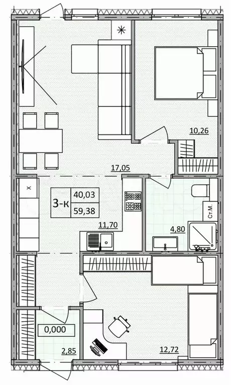3-к. квартира, 74 м, 1/2 эт. - Фото 0