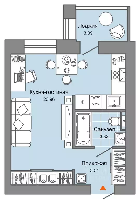 Студия Кировская область, Киров Знак жилой комплекс (29.0 м) - Фото 0