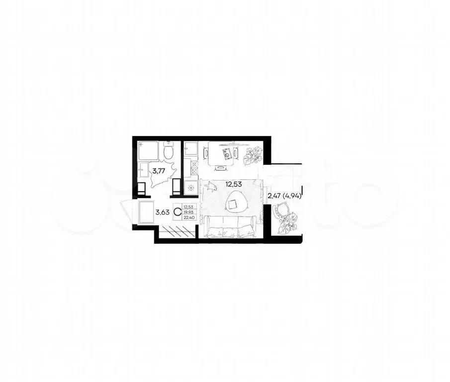 Квартира-студия, 22,4 м, 2/9 эт. - Фото 0