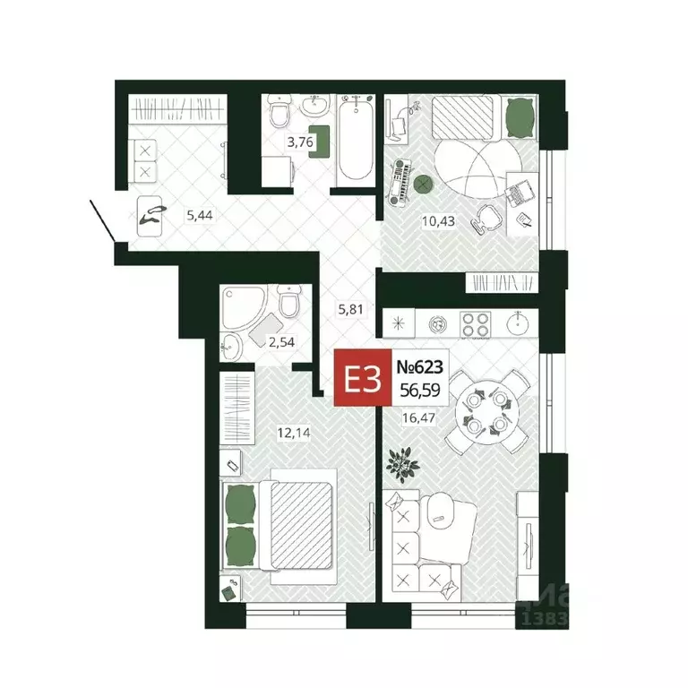 2-к кв. Тульская область, Тула Мясново мкр, Желания жилой комплекс ... - Фото 1