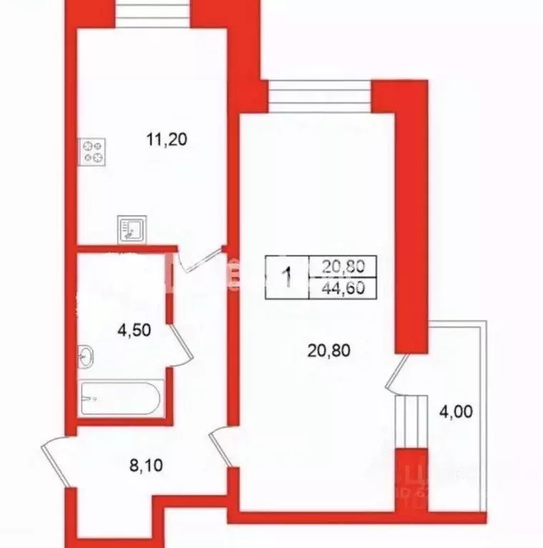 1-к кв. Санкт-Петербург ул. Среднерогатская, 11 (44.6 м) - Фото 2