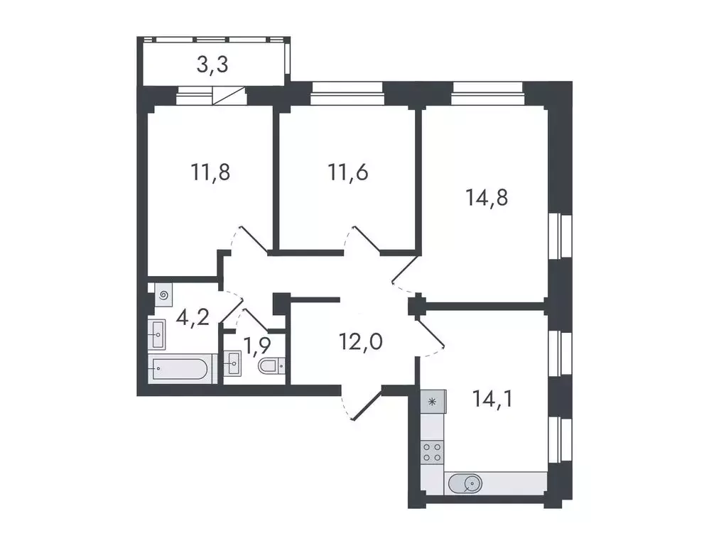 3-комнатная квартира: Киров, Чистопрудненская улица, 13 (73.7 м) - Фото 0
