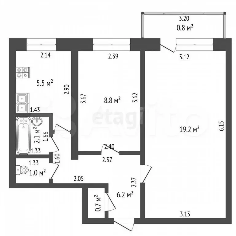 2-к. квартира, 44,3 м, 3/9 эт. - Фото 0