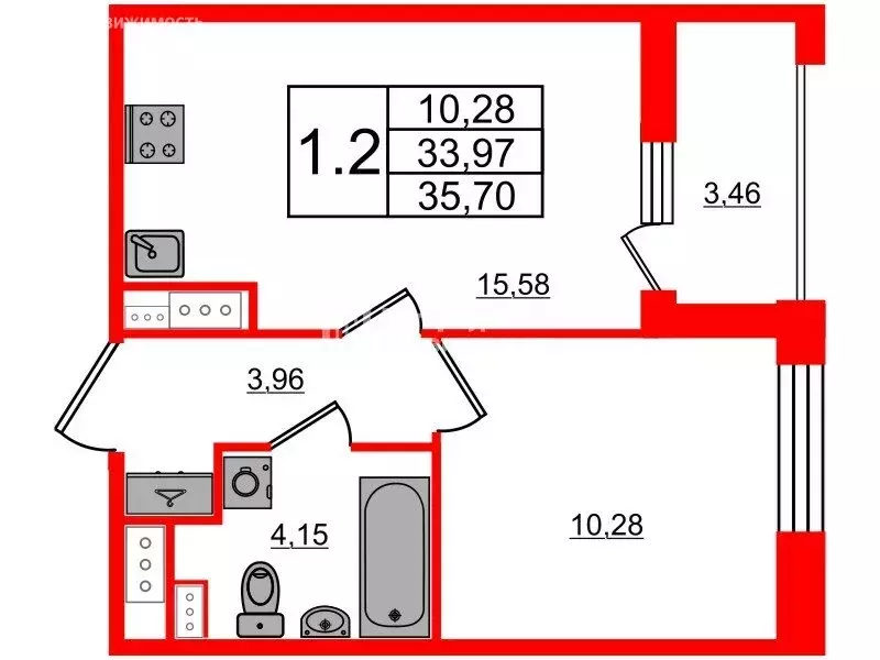 1-комнатная квартира: Санкт-Петербург, Парашютная улица, 71к2 (33.2 м) - Фото 1