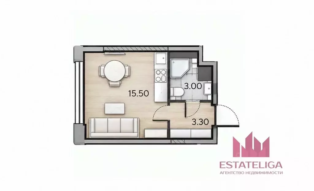 Студия Москва ул. Борисовские Пруды, 3К2 (21.8 м) - Фото 1