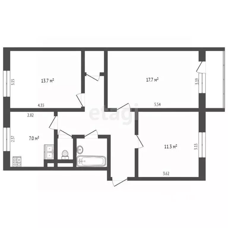 3-к кв. Ямало-Ненецкий АО, Муравленко ул. 70 лет Октября, 1 (65.6 м) - Фото 2