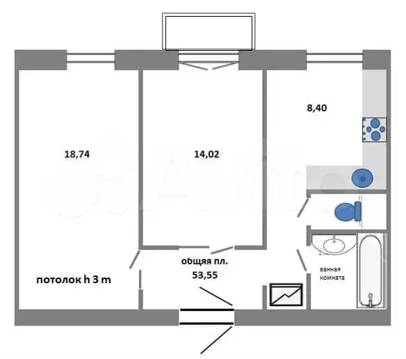 2-к. квартира, 57 м, 5/5 эт. - Фото 0