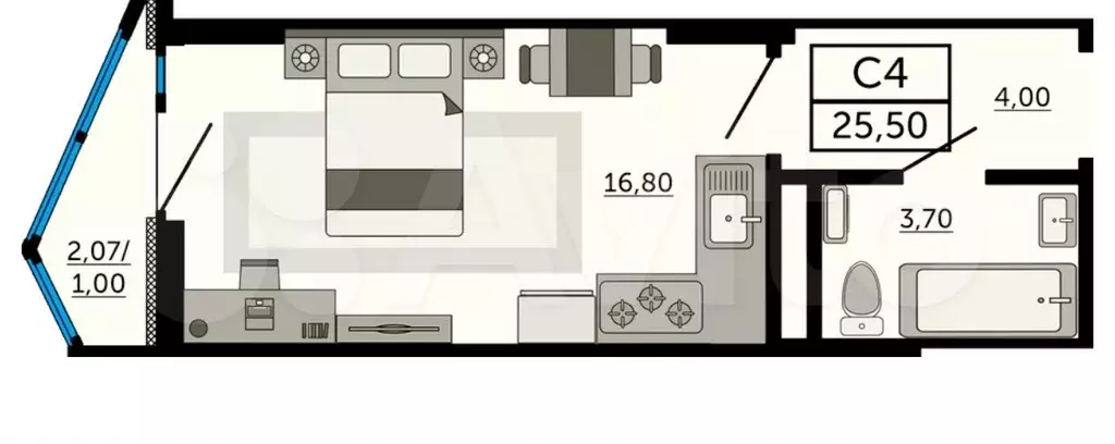 Квартира-студия, 26 м, 21/24 эт. - Фото 0
