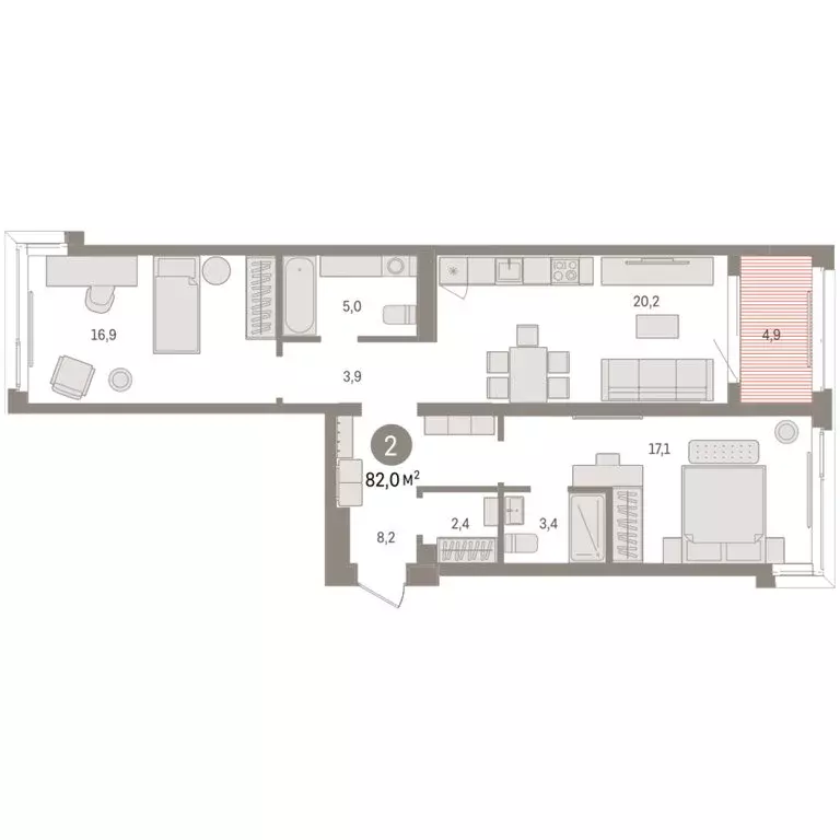 2-комнатная квартира: Тюмень, жилой комплекс На Минской (81.99 м) - Фото 2