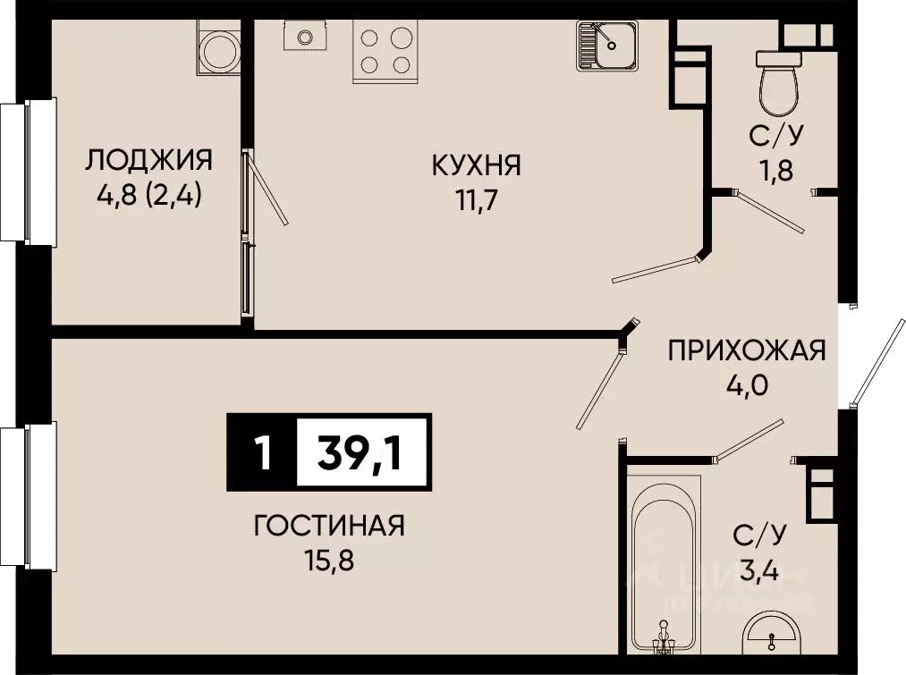 1-к кв. Ставропольский край, Кисловодск городской округ, пос. ... - Фото 1