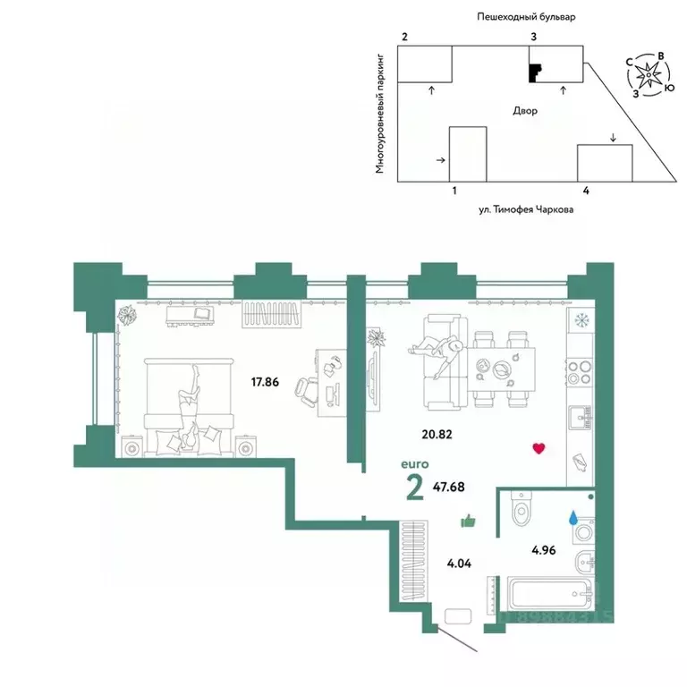 2-к кв. Тюменская область, Тюмень ул. Тимофея Чаркова, 93 (47.68 м) - Фото 0