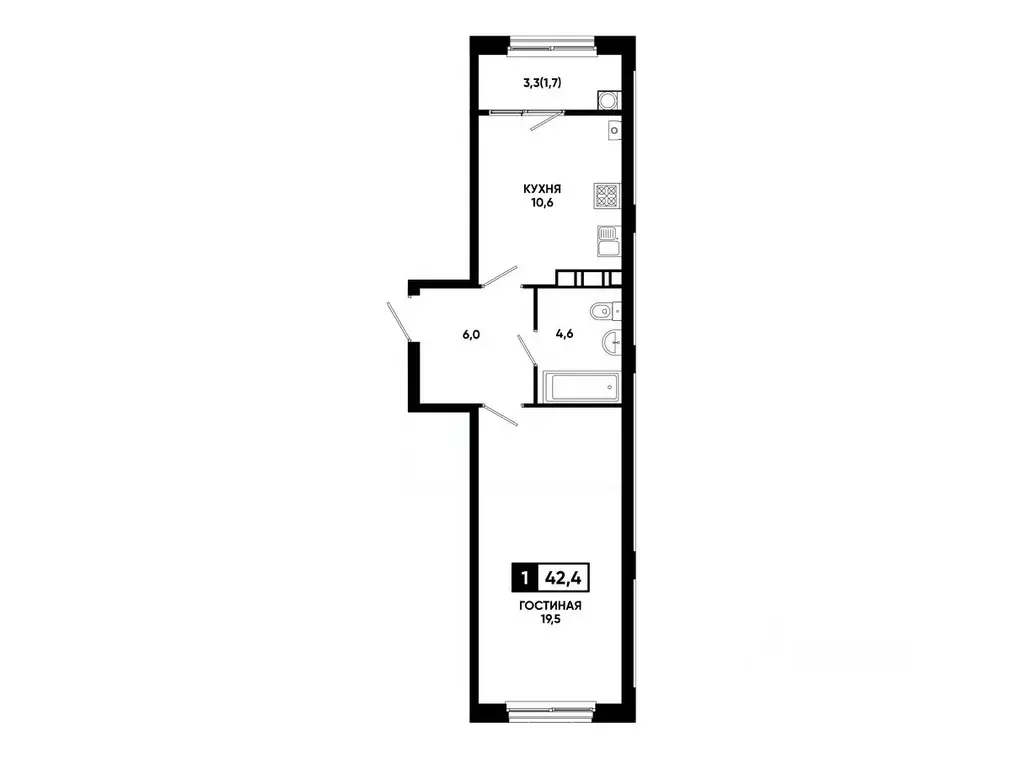 1-к кв. Ставропольский край, Ставрополь ул. Доваторцев, 179Гк1 (42.4 ... - Фото 0