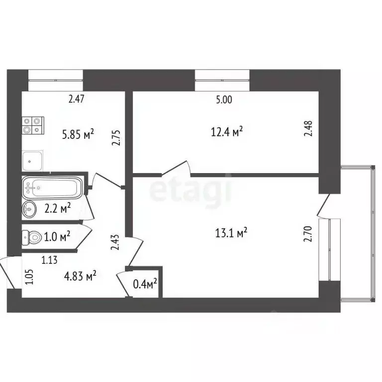 2-к кв. Татарстан, Менделеевск ул. Чоловского, 4 (39.78 м) - Фото 2