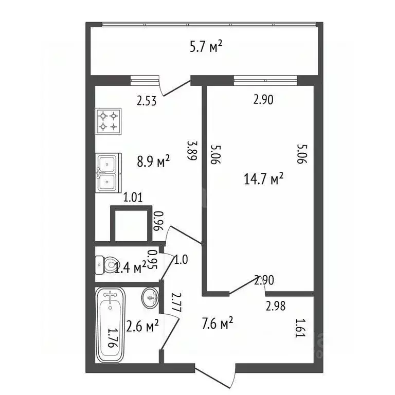 1-к кв. Санкт-Петербург ул. Русановская, 16к1 (35.2 м) - Фото 2