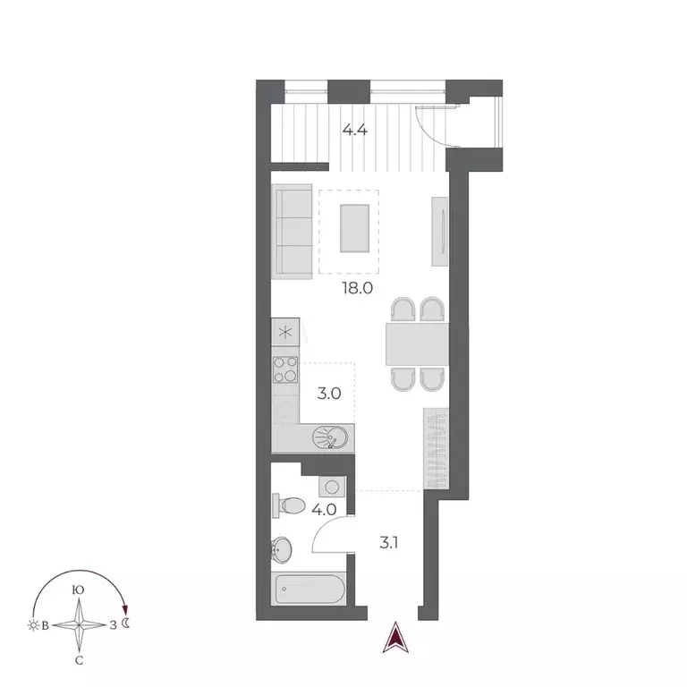 Студия Новосибирская область, Новосибирск Оскар жилой комплекс (32.5 ... - Фото 2