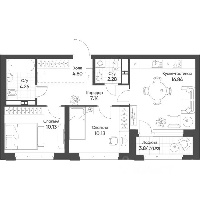 2-к кв. Свердловская область, Екатеринбург Солнечный жилрайон,  (57.5 ... - Фото 1