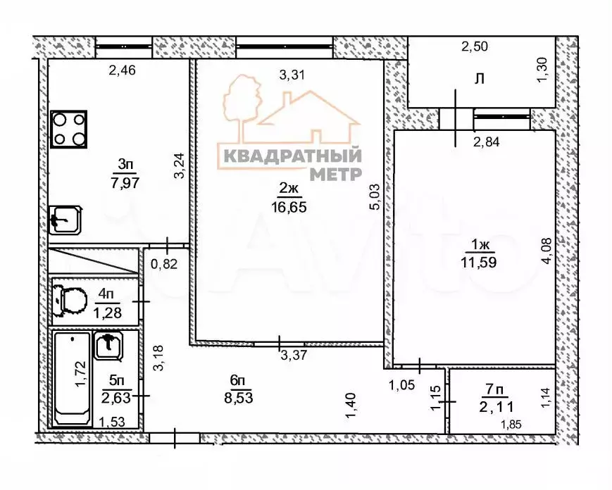 2-к. квартира, 50,8 м, 4/9 эт. - Фото 0