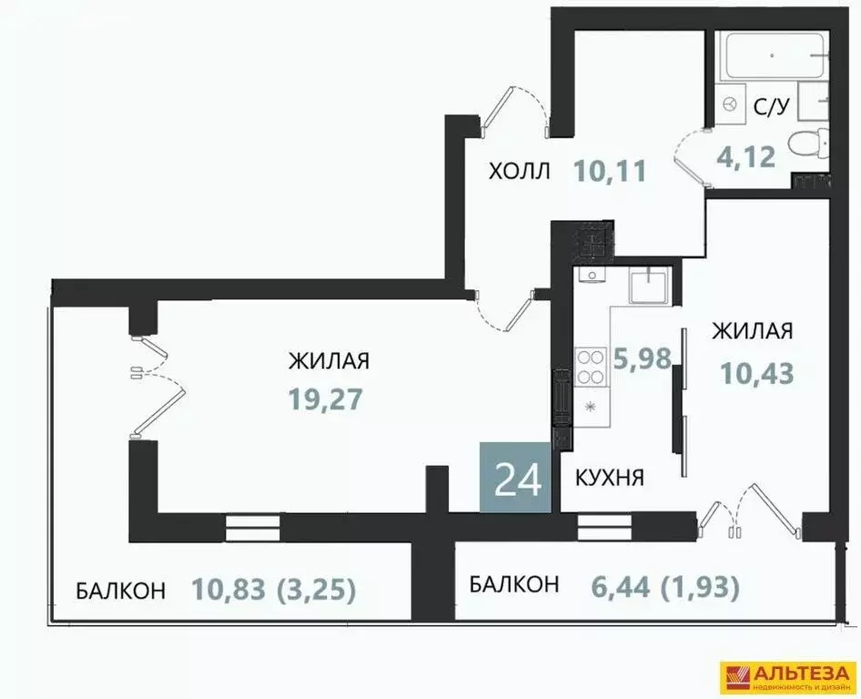 2-комнатная квартира: Светлогорск, Ольховая улица, 32к7 (55 м) - Фото 1