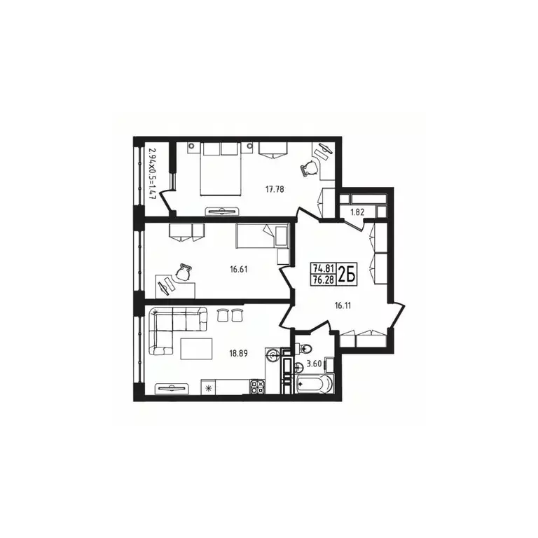 2-к кв. Адыгея, Майкоп  (76.28 м) - Фото 1